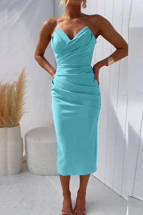 Kvinnors Cocktail Midi Klänning | Strapless Bodycon