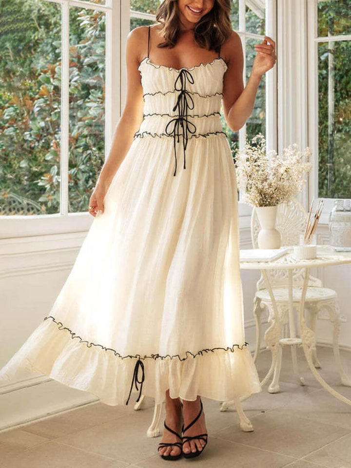 Kvinnors Boho Midi Klänning | Spaghetti Rem