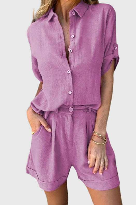 Kvinnors 2-delade Set | Kortärmad Shorts