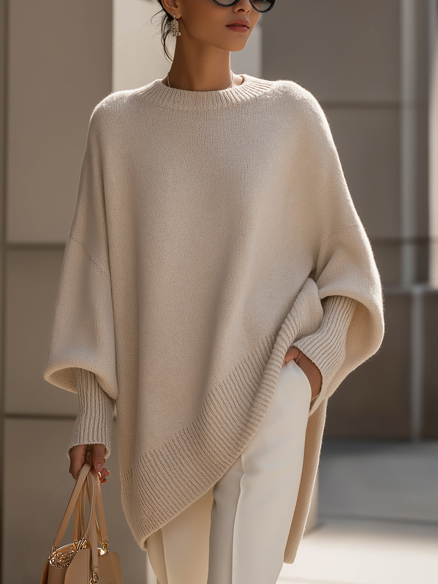 Kvinnors Tröja | Oversized Poncho Ribbad Kant