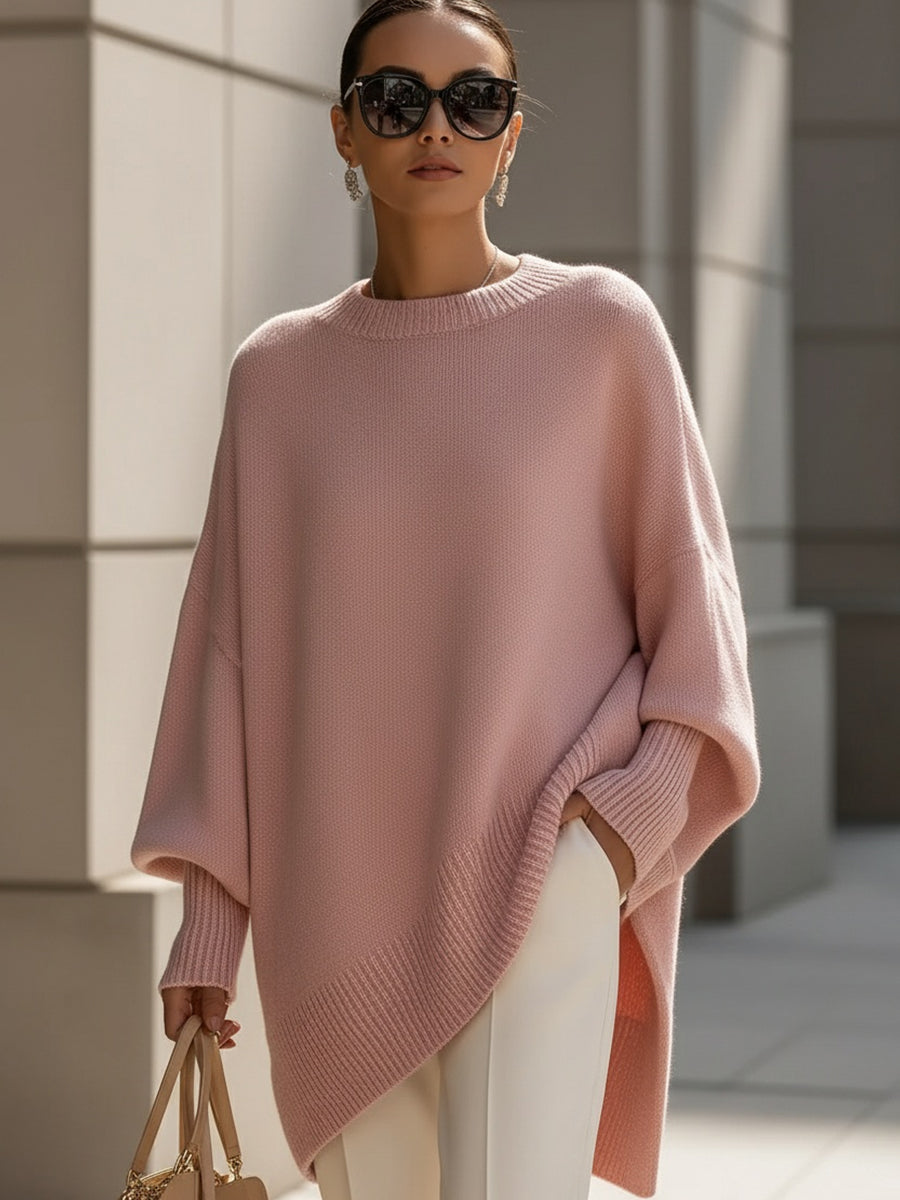 Kvinnors Tröja | Oversized Poncho Ribbad Kant