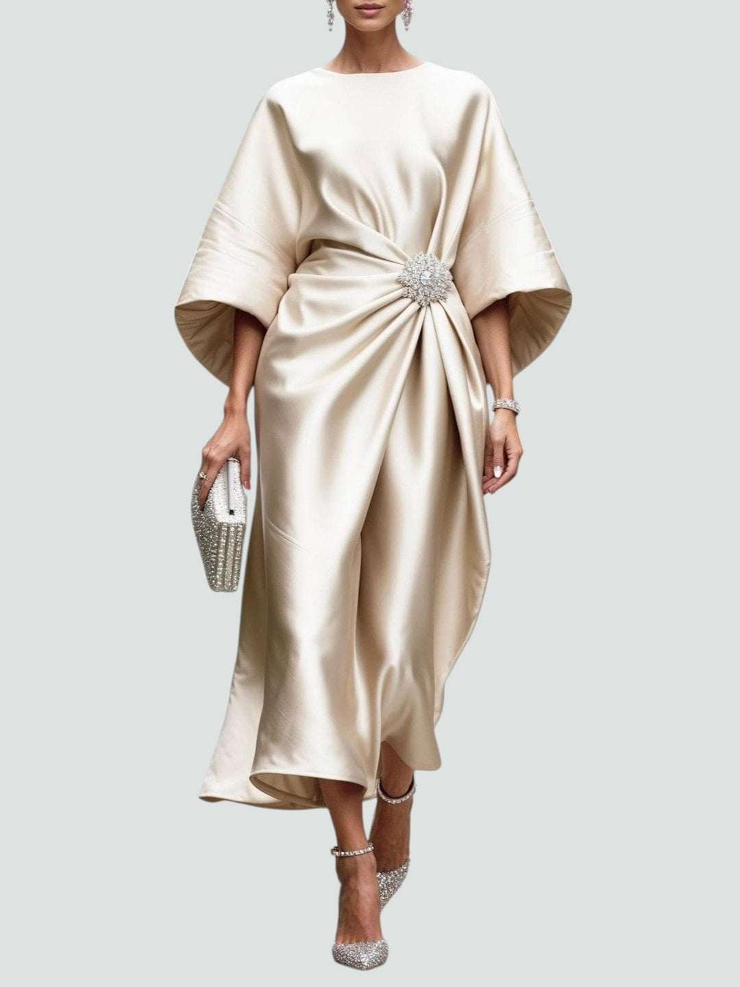 Kvinnors Klänning | Draperad Midi Batwing Ärmar