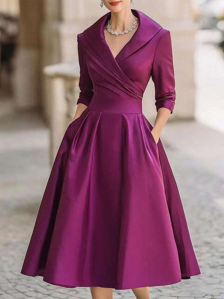 Kvinnors Cocktail Midi Klänning | A-Linje
