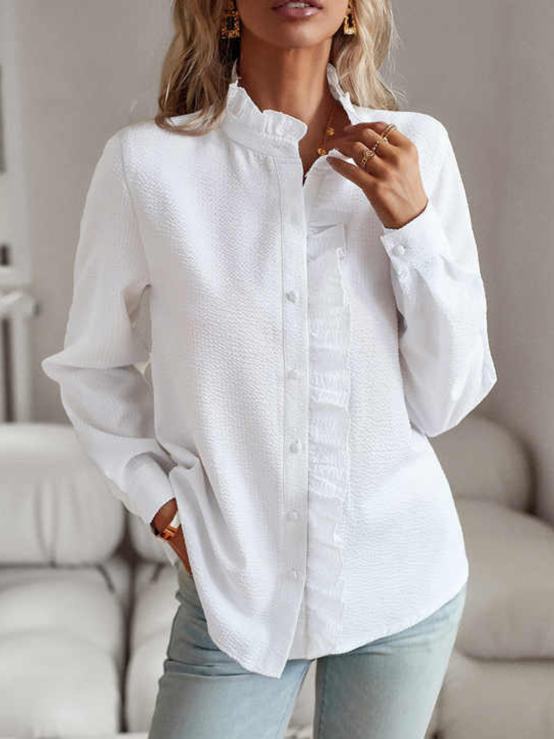 Kvinnors Blus | Volang Framsidan Knapp