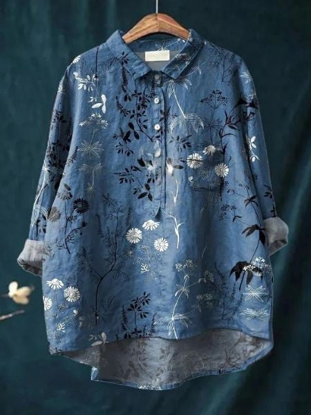Kvinnors Blus | Knapp-Up Blommig