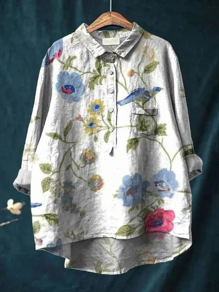 Kvinnors Blus | Knapp-Up Blommig