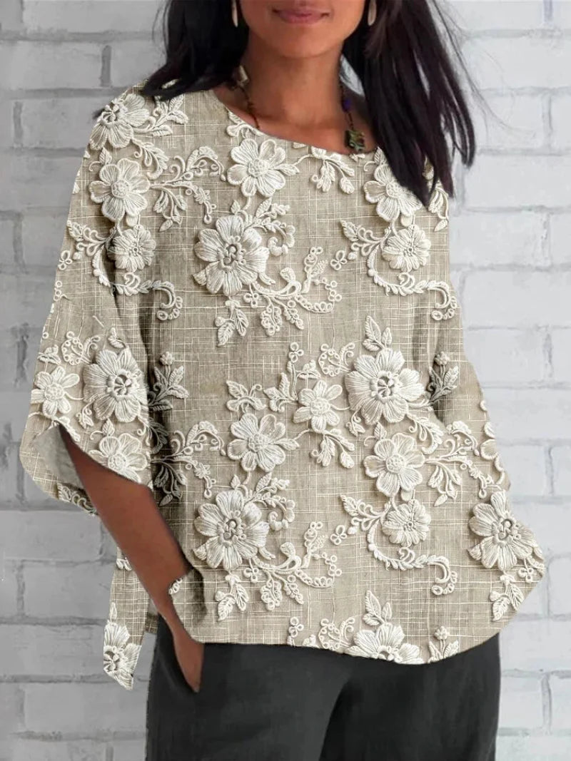Kvinnors Blus | Vintage Blommig Broderi