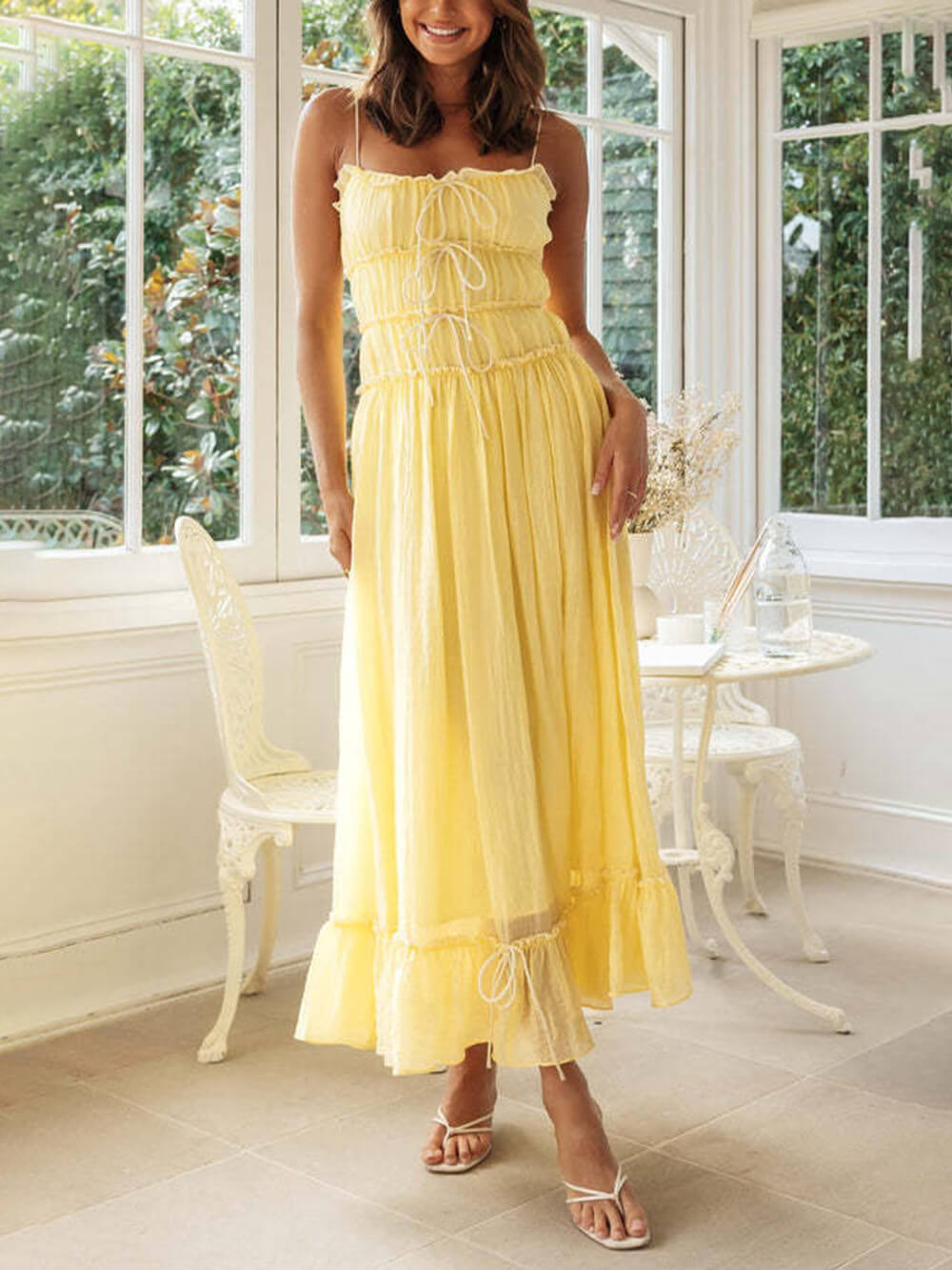 Kvinnors Boho Midi Klänning | Spaghetti Rem