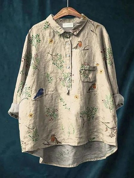 Kvinnors Blus | Knapp-Up Blommig