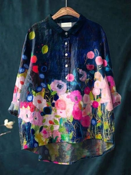 Kvinnors Blus | Knapp-Up Blommig