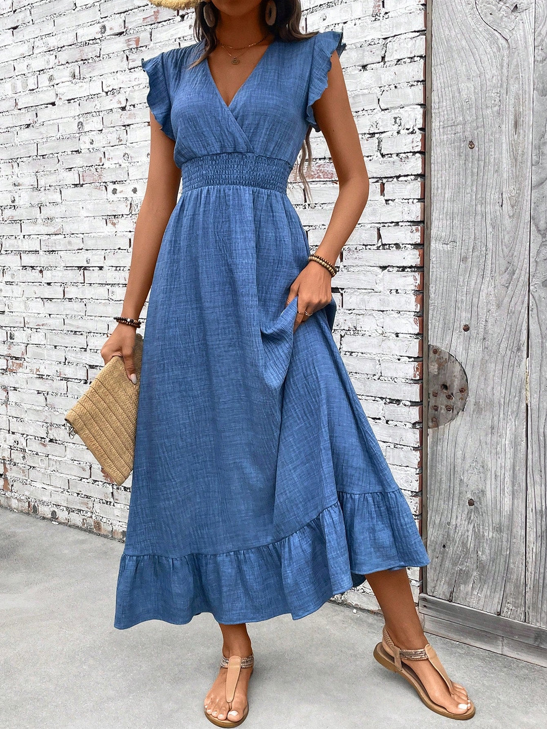 Kvinnors Boho Maxi Klänning | Smockad Midja