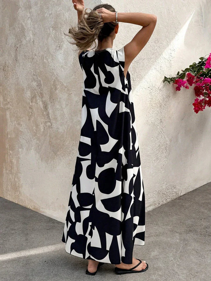 Kvinnors Svart Maxi Sommarklänning | V-Hals