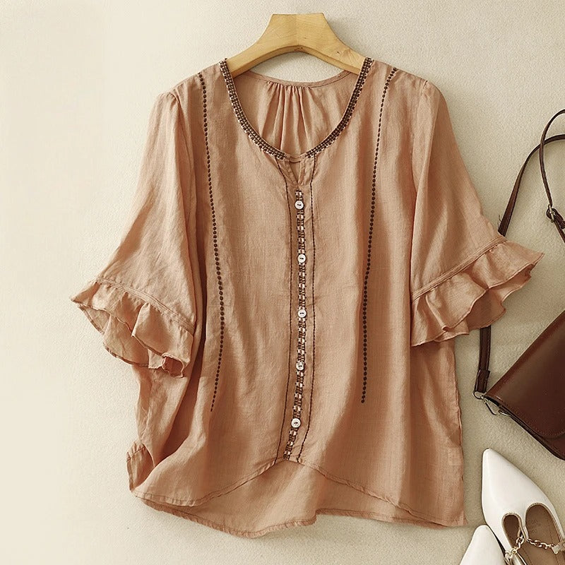 Kvinnors Blus | Broderad Volangärm