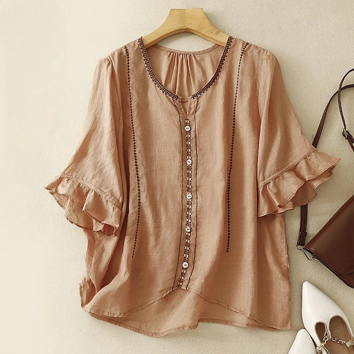 Kvinnors Blus | Broderad Volangärm