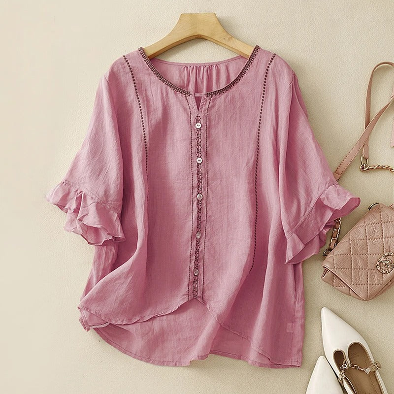 Kvinnors Blus | Broderad Volangärm