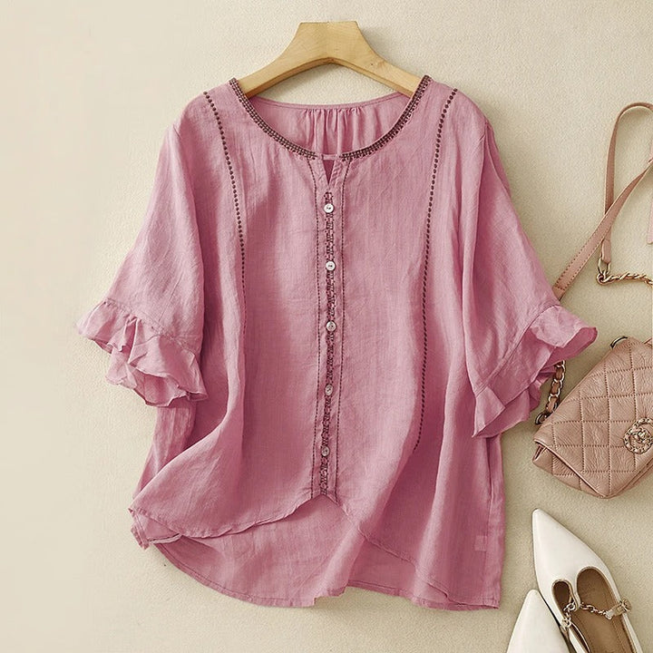 Kvinnors Blus | Broderad Volangärm