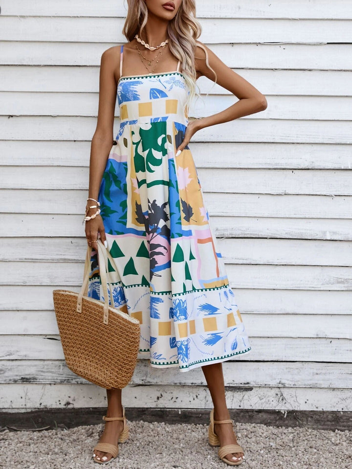Kvinnors Boho Midi Klänning | Fyrkantig Hals