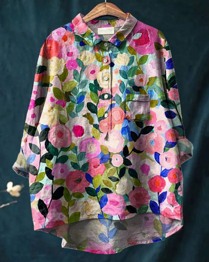 Kvinnors Blus | Knapp-Up Blommig