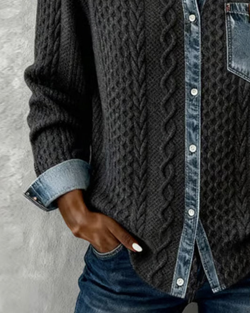 Kvinnors Blus | Kabelmönster Knappframsblus