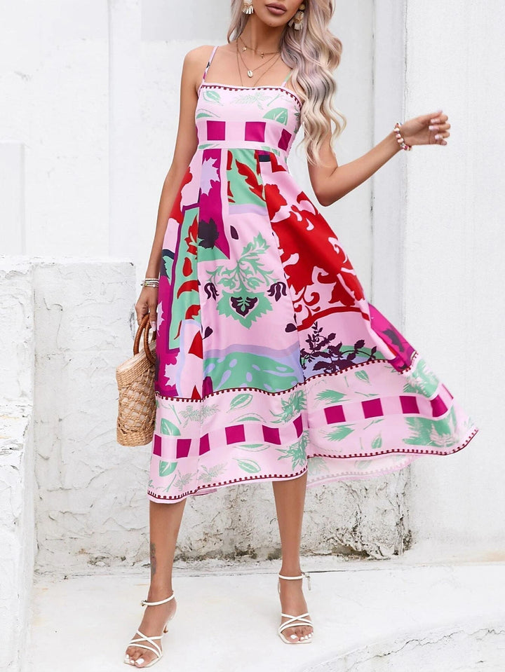Kvinnors Boho Midi Klänning | Fyrkantig Hals