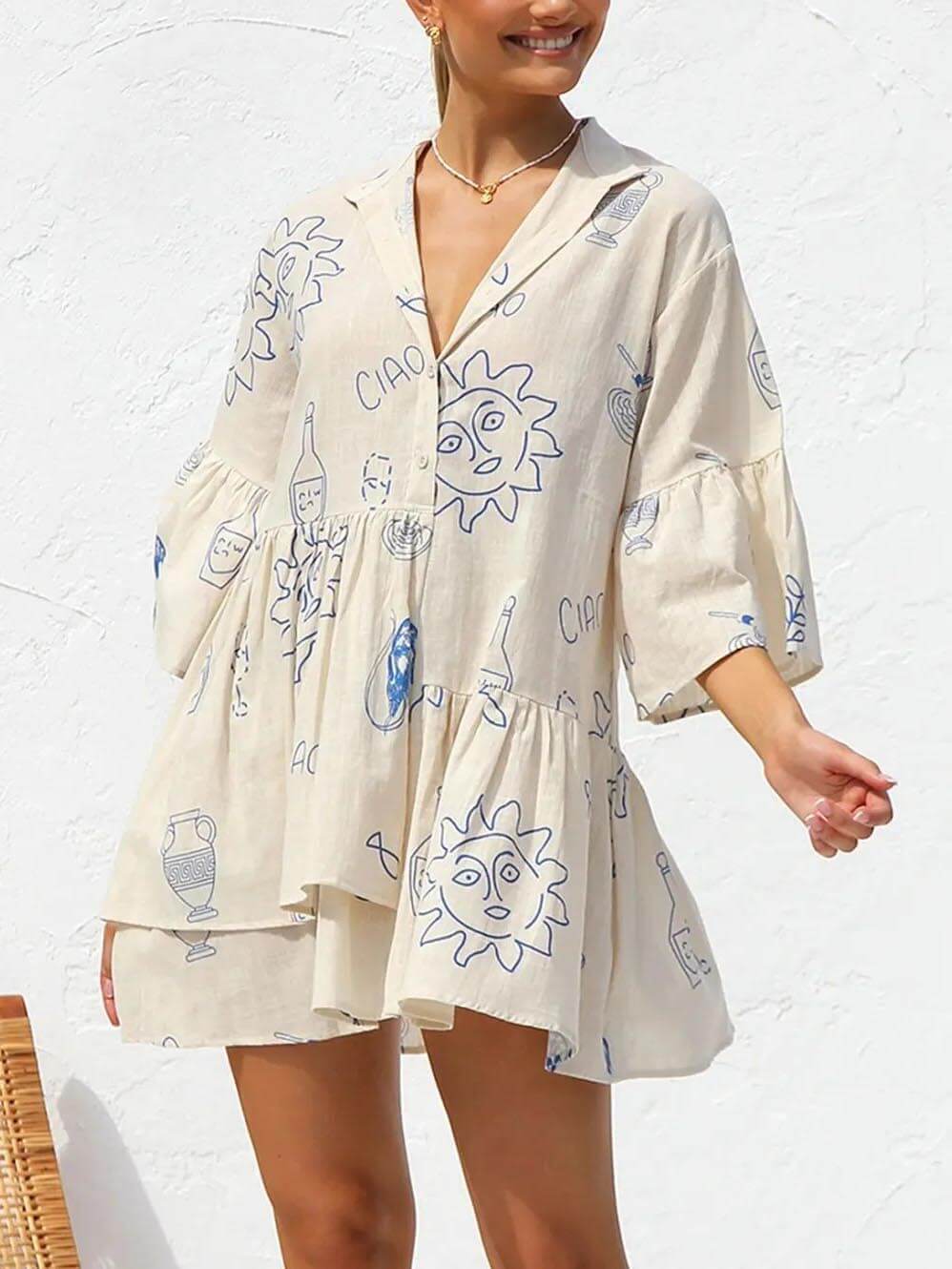 Kvinnors Mini Sundress | Botanisk Tryck