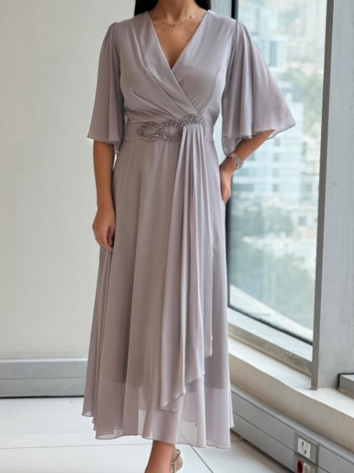 Kvinnors Klänning | V-ringad Draperad Midi