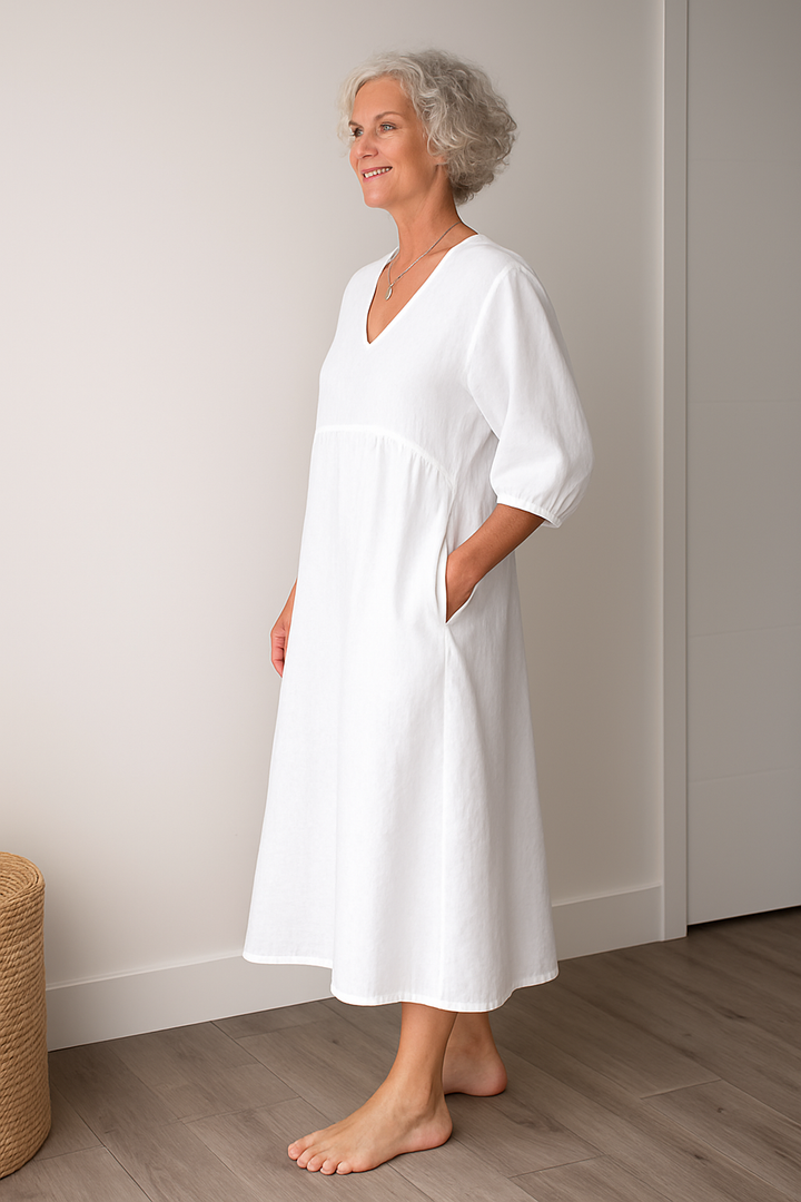 Kvinnors Midi Sommardress | V-Hals A-Linje