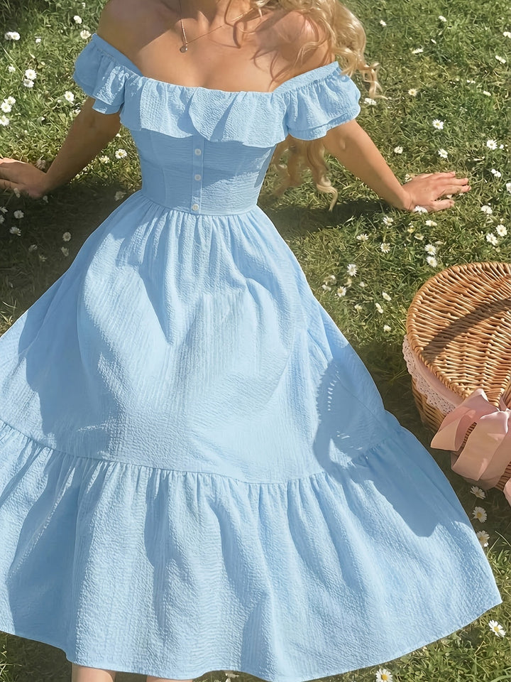 Kvinnors Cocktail Maxi Klänning | Off-Shoulder Volang