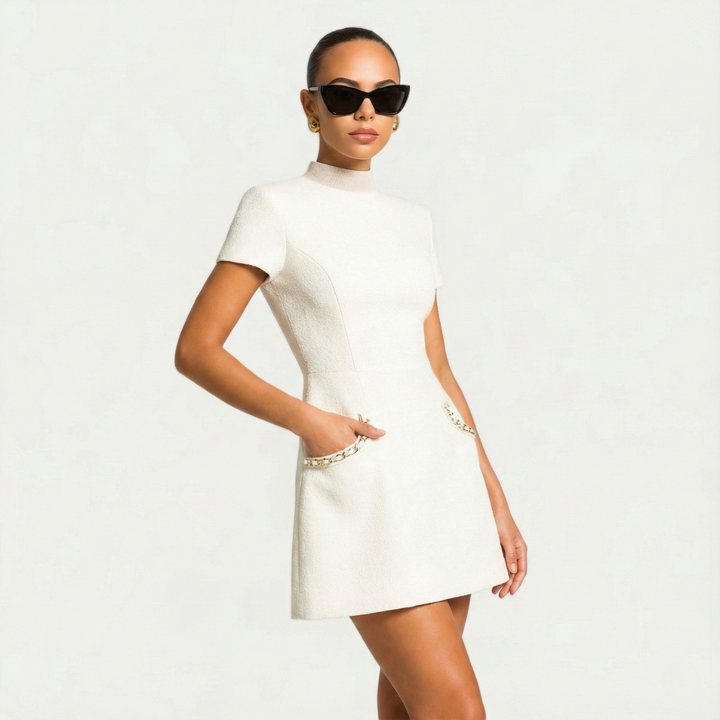 Kvinnors Cocktail Mini Klänning | Pärltrimmed Fickor