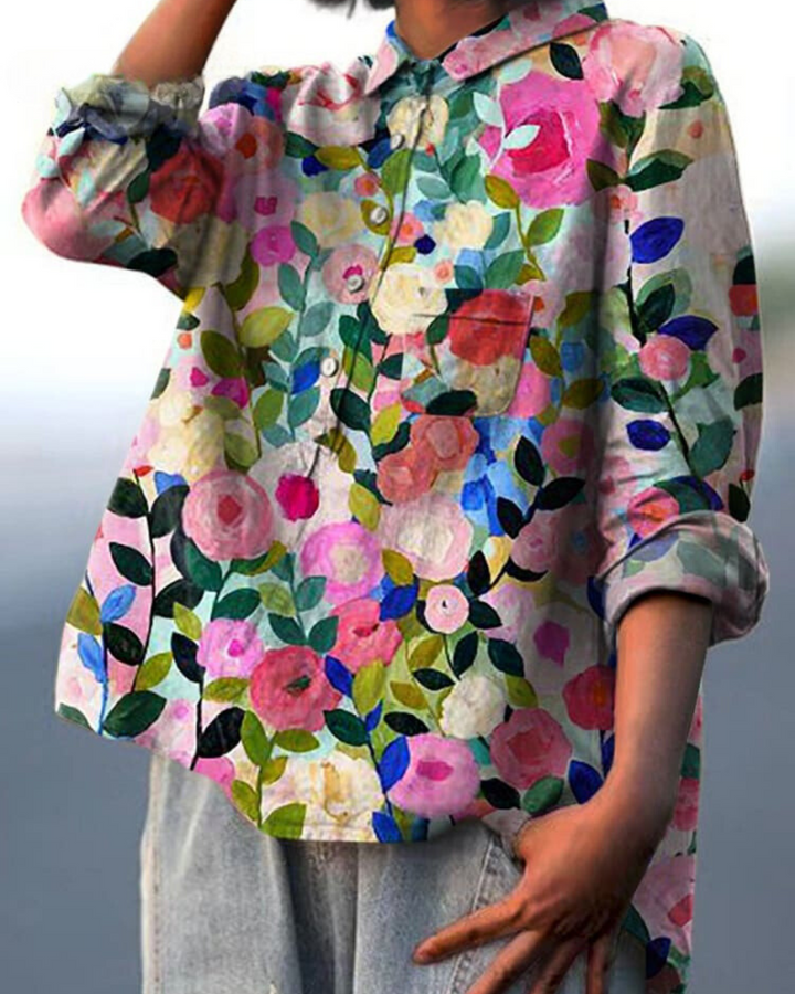 Kvinnors Blus | Knapp-Up Blommig