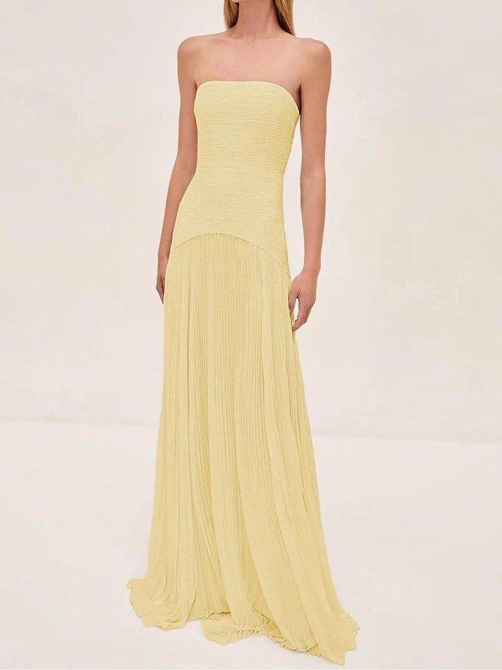 Kvinnors Maxi Sommarklänning | Off-Shoulder Plisserad