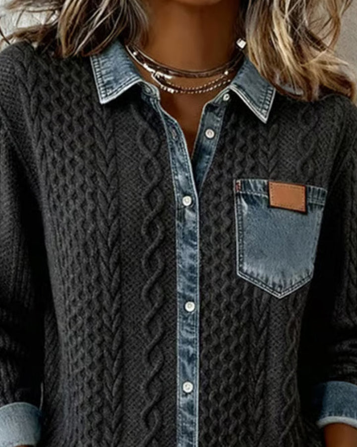 Kvinnors Blus | Kabelmönster Knappframsblus
