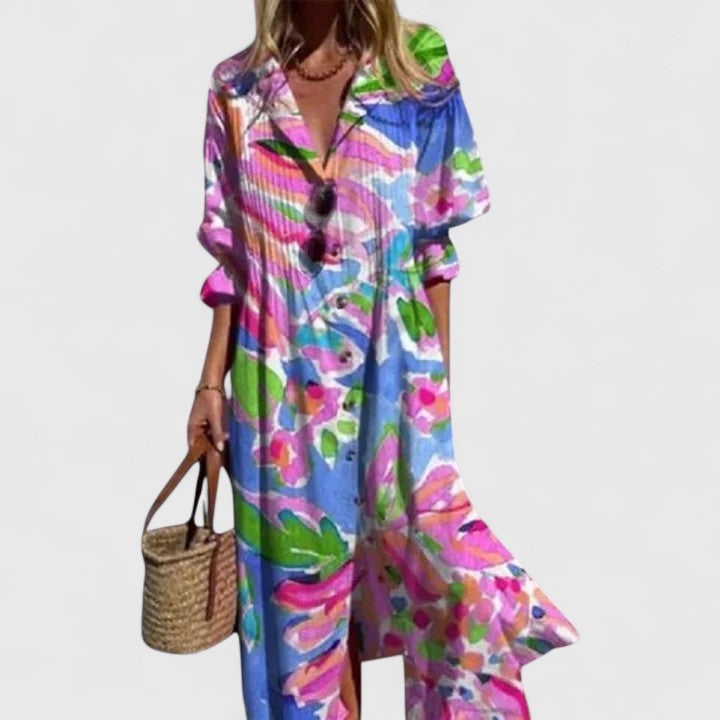 Kvinnors Boho Maxi Klänning | Botanisk Långärmad