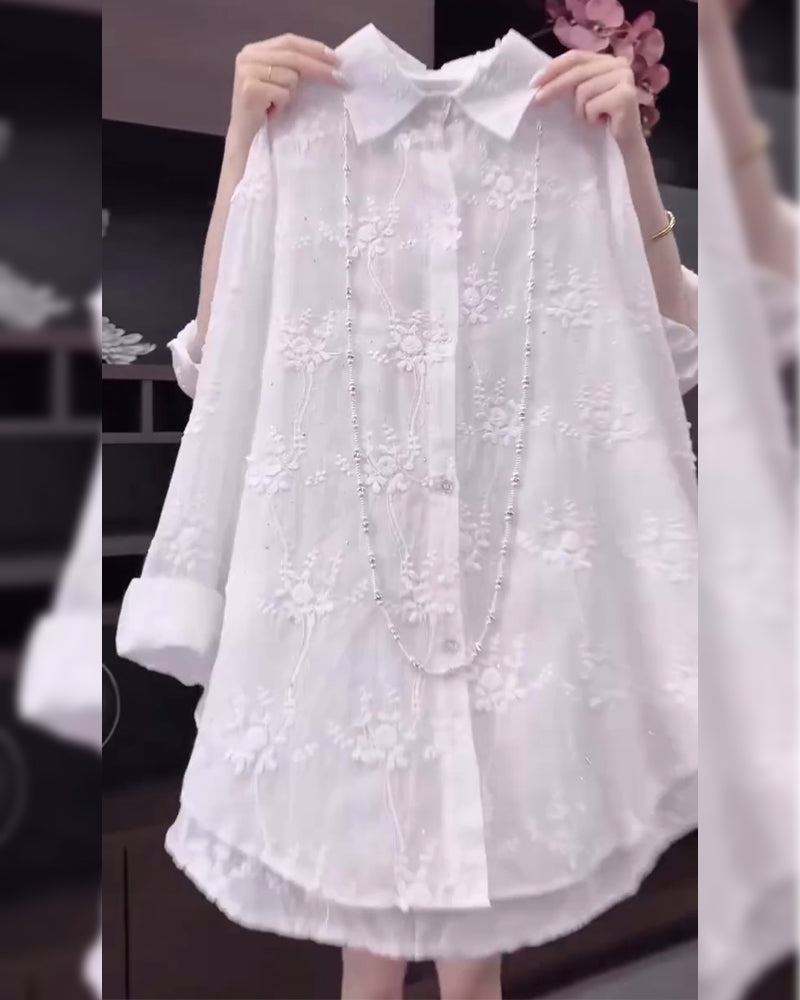 Kvinnors Blus | Blommig Broderad