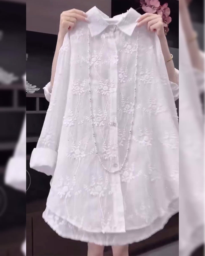 Kvinnors Blus | Blommig Broderad