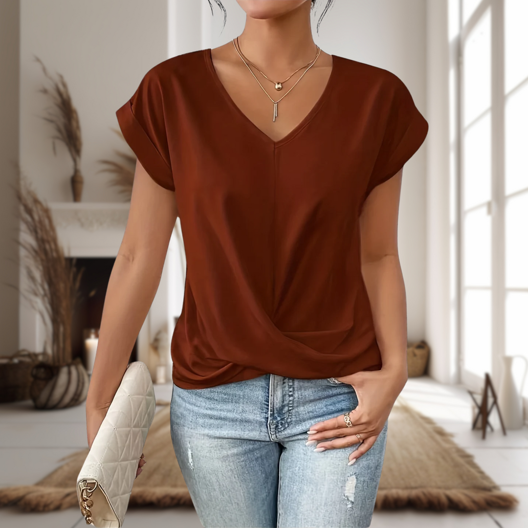Kvinnors Blus | V-ringad Twist Framsida