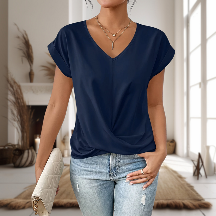 Kvinnors Blus | V-ringad Twist Framsida