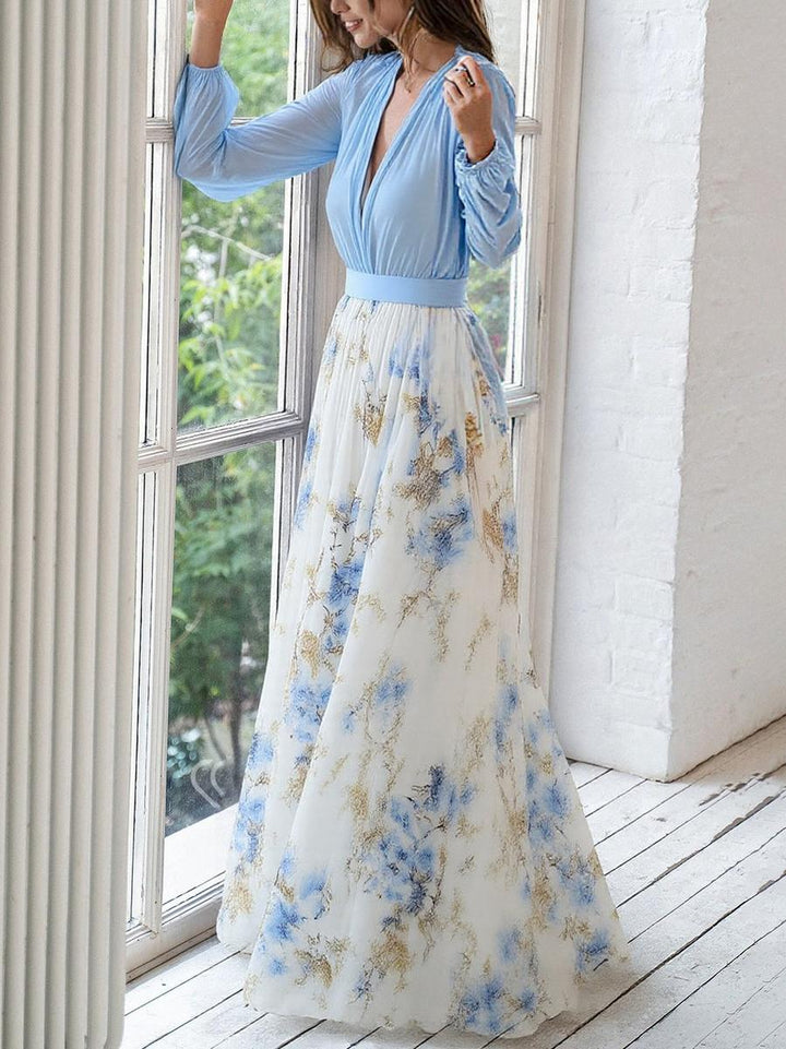 Kvinnors Boho Maxi Klänning | Blommig V-Hals