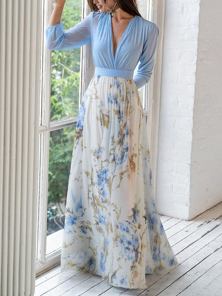 Kvinnors Boho Maxi Klänning | Blommig V-Hals