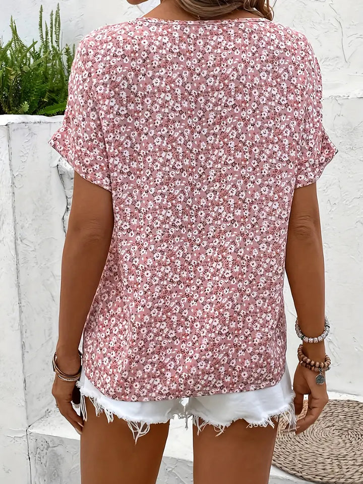 Kvinnors Blus | Blommönster med Knappframskärning