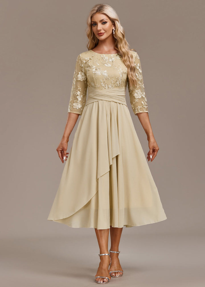 Kvinnoklänning | Broderad Rundhalsad Midi