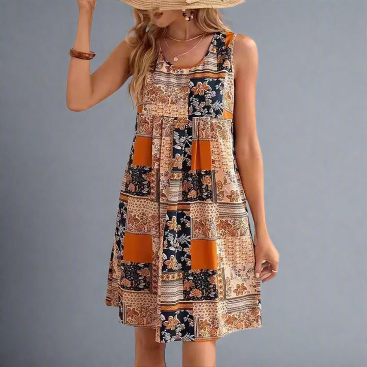 Kvinnors Boho Mini Klänning | Ärmös Tryckt