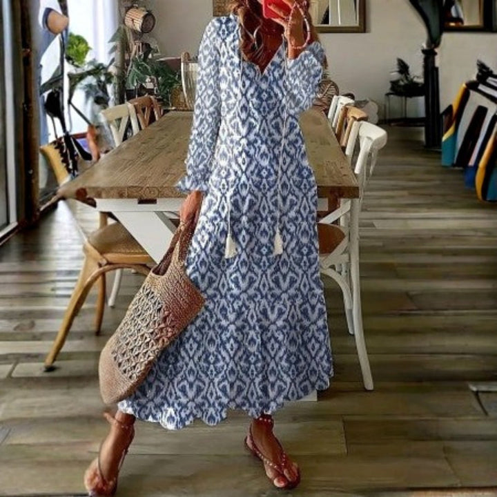 Kvinnors Boho Maxi Klänning | Kort Ärmar Blommig
