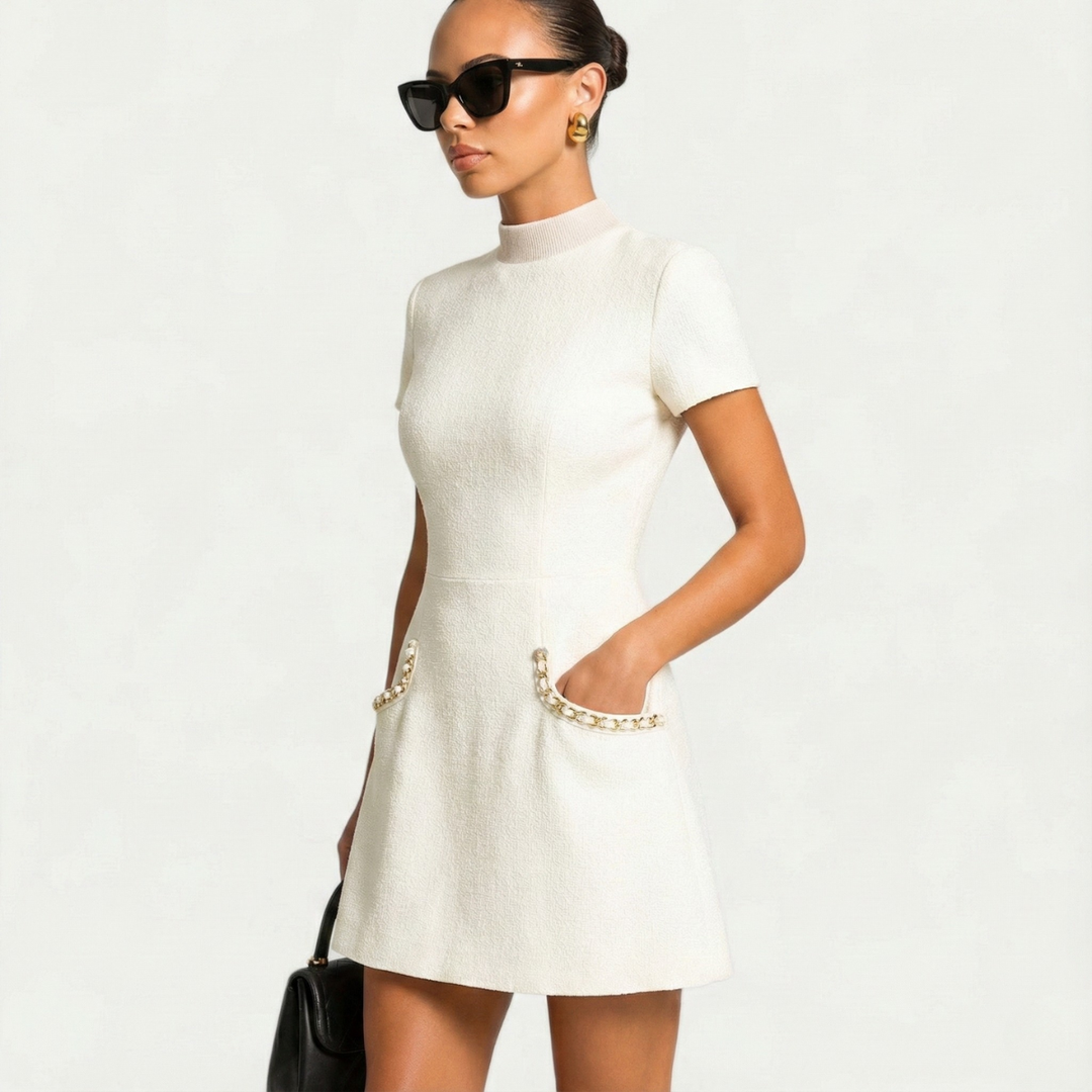 Kvinnors Cocktail Mini Klänning | Pärltrimmed Fickor