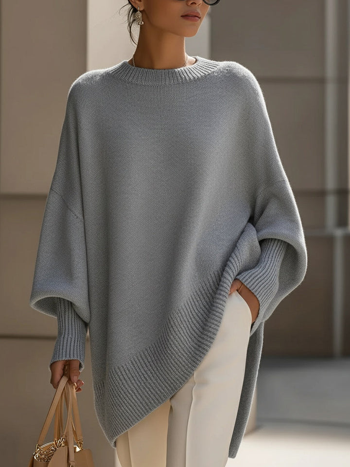 Kvinnors Tröja | Oversized Poncho Ribbad Kant