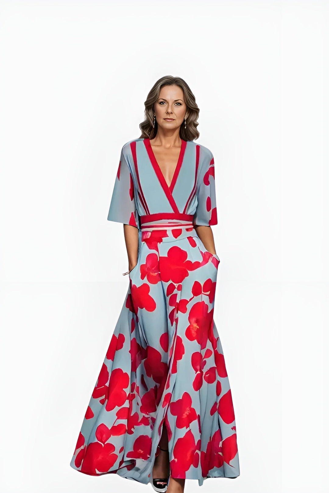 Kvinnors Klänning | Blommig Wrap Maxi Längd