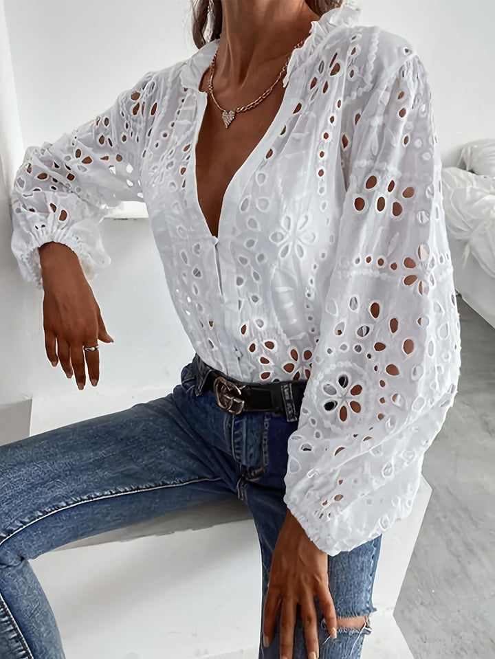 Kvinnors Blus | Broderad Långärmad