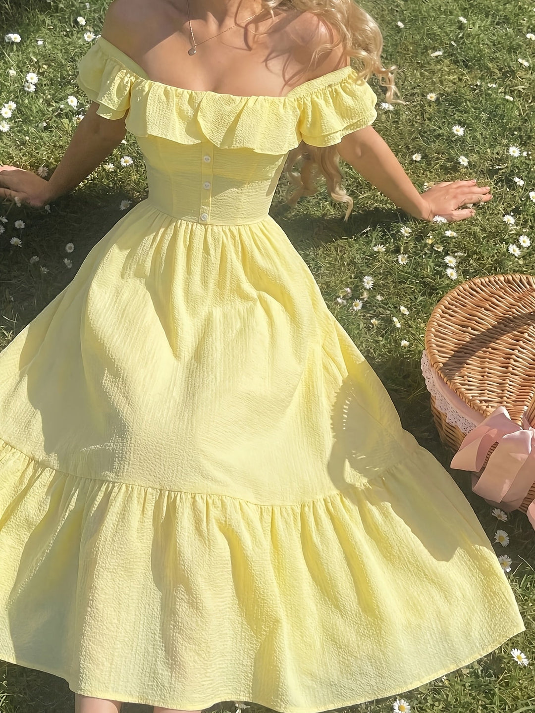 Kvinnors Cocktail Maxi Klänning | Off-Shoulder Volang
