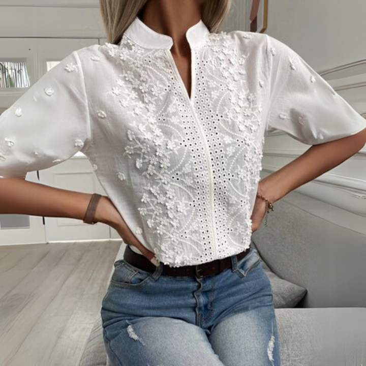 Damblus | Broderad kortärmad
