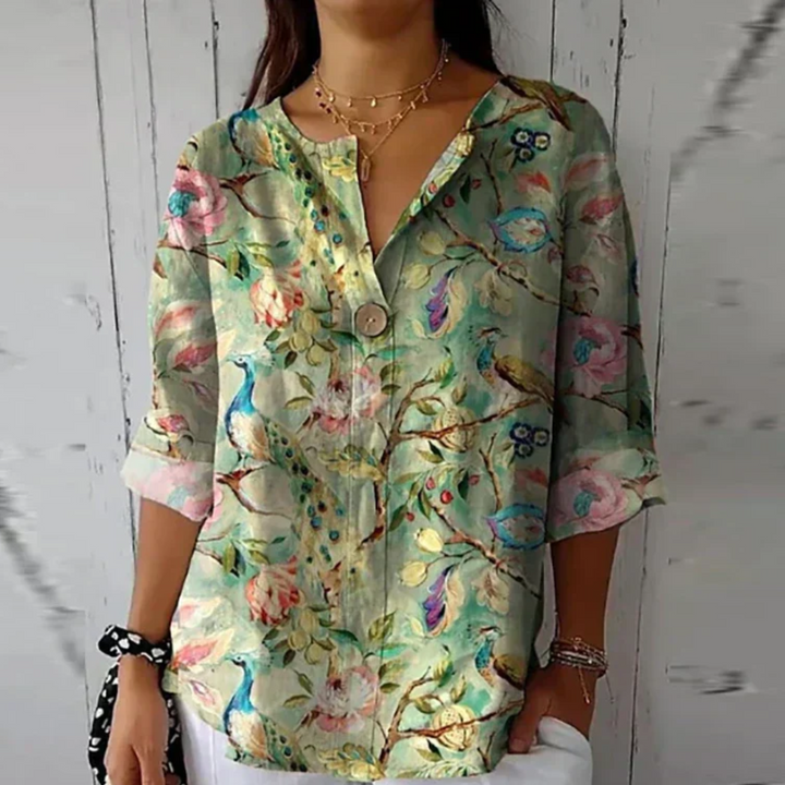 Kvinnors Blus | Blommig Tryck med Knäppning Fram